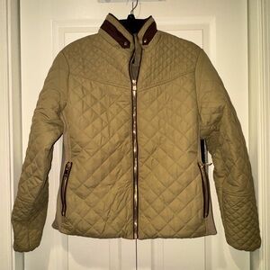Novish Quilted Tan/brwn Jacket with faux fur inside gold zippers. Size PL. NWT